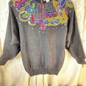 Vintage Colorful sequence Women's black Sweater by Pa international NWT size m